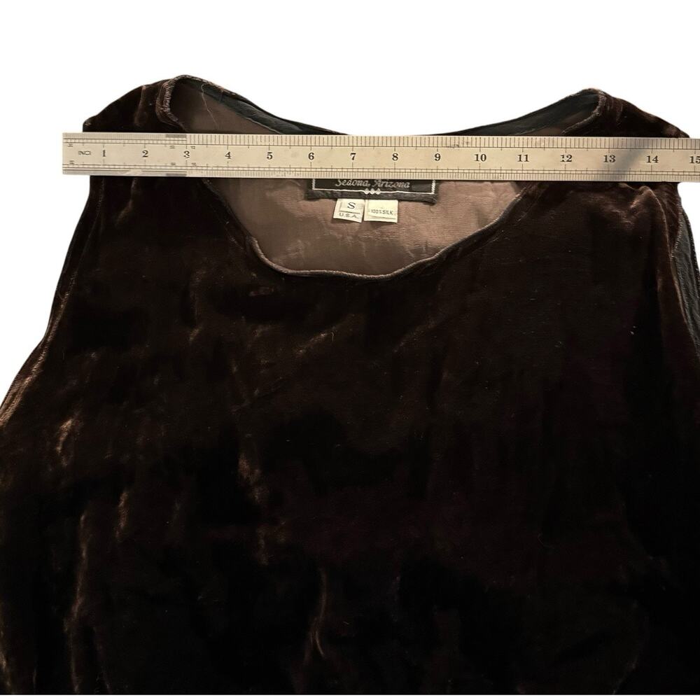 VTG 100% Silk Velvet Lace Trim Boho Y2K Crop Top Dark Brown Sleeveless Festival - Picture 7 of 10